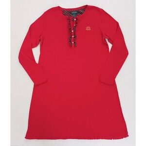 Lauren Ralph Lauren Red Soft Cotton Knee Length Nightgown Plaid Trim Sz L